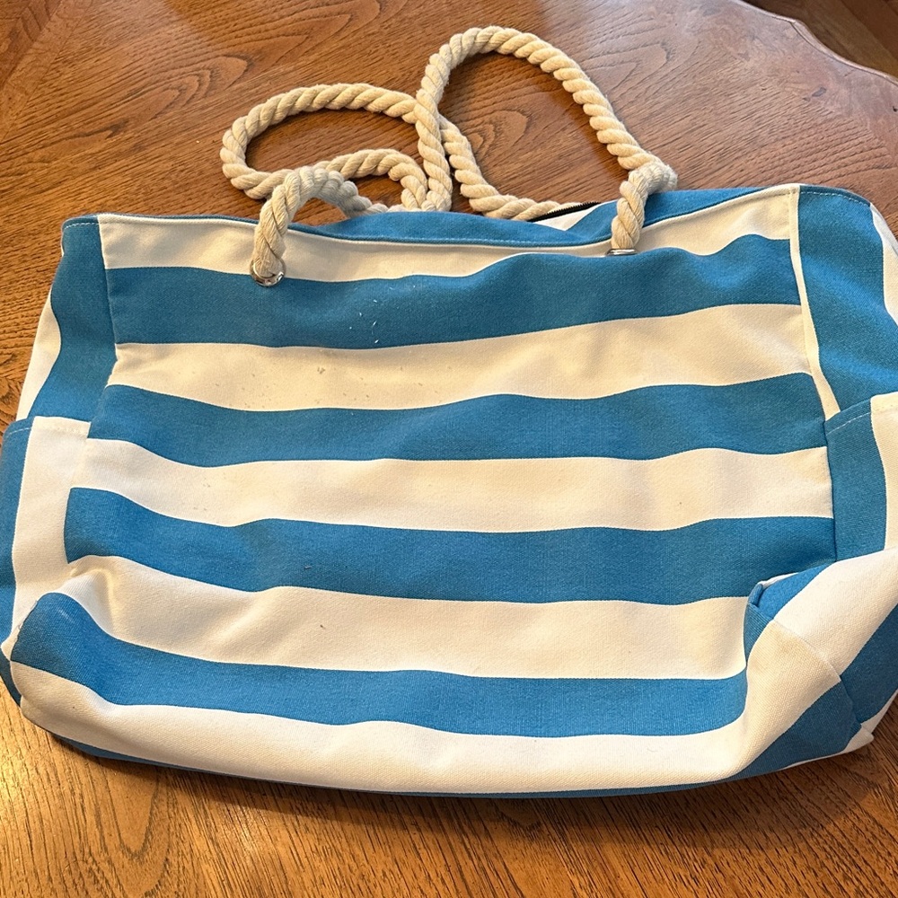 Blue and White Striped Tote Bag
